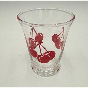 One Vintage MCM Red Cherries Small Shot Glass or Juice Clear Barware 3"